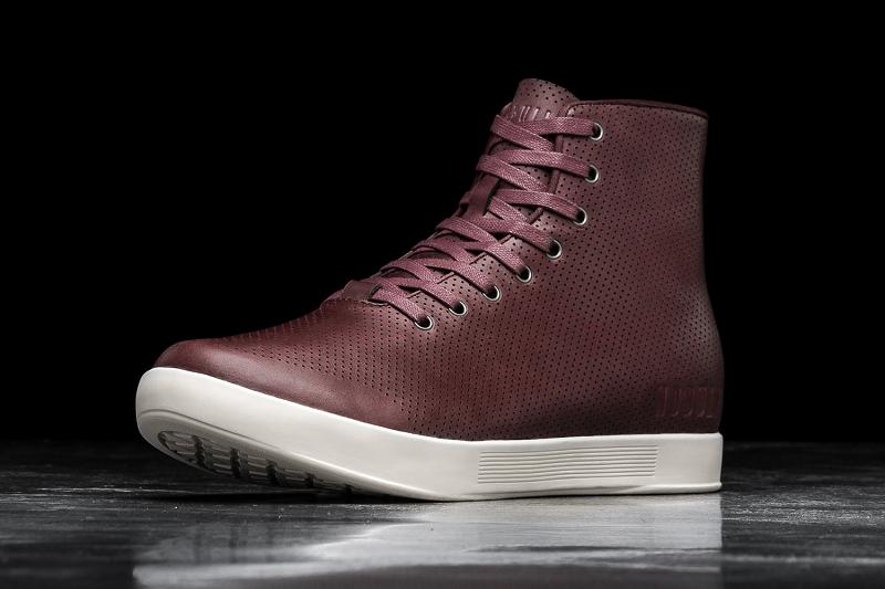 Women\'s Nobull High-Top Leather Trainers Burgundy | SG E2969B